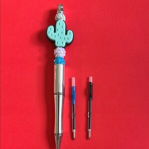 Cactus Charm on Silver Pen with Refills
